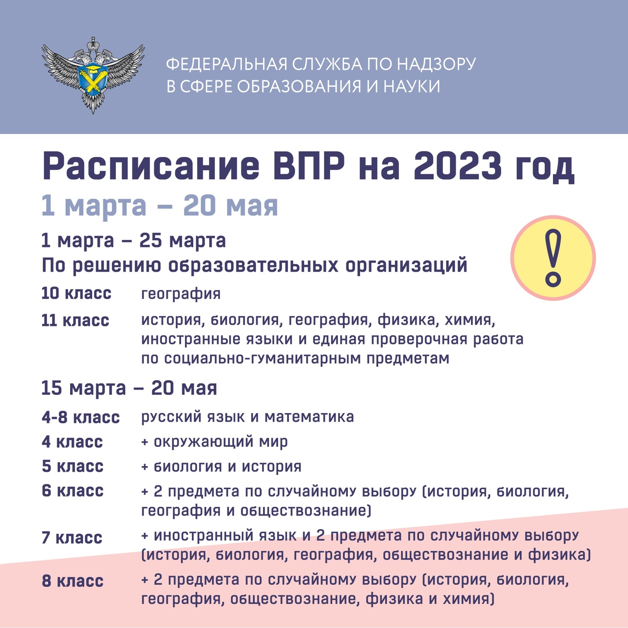 Рособрнадзор утвердил расписание ВПР на 2023 год.